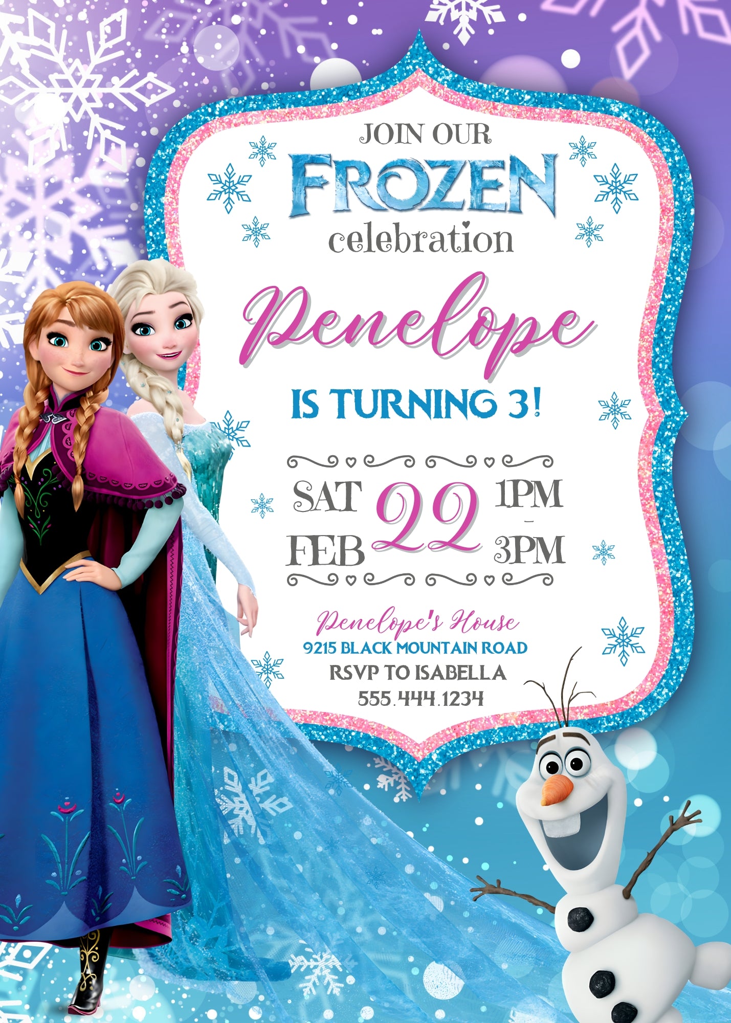 Frozen Elsa customizable invitation template | Share or Print | girl | IG010