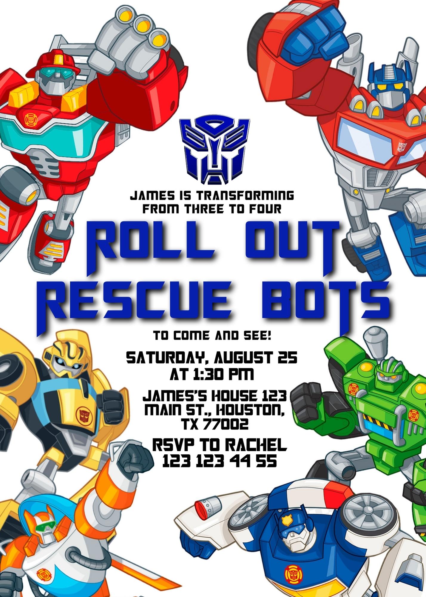 Transformers, Rescue Bots customizable invite template boy | instant download | Share or Print | DP429