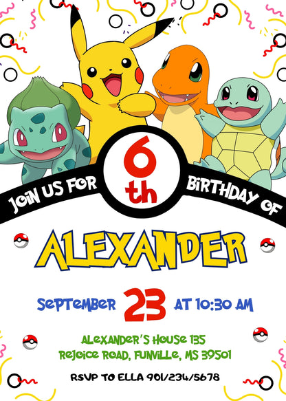 Pokemon Pikachu  customizable invitation template | Share or Print |  | EK451