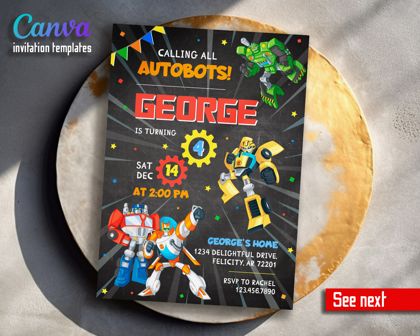 Transformers Rescue Bots customizable invitation template | Share or Print | boy | WV084