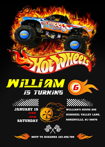 Hot Wheels customizable invite template boy | instant download | Share or Print | PK492