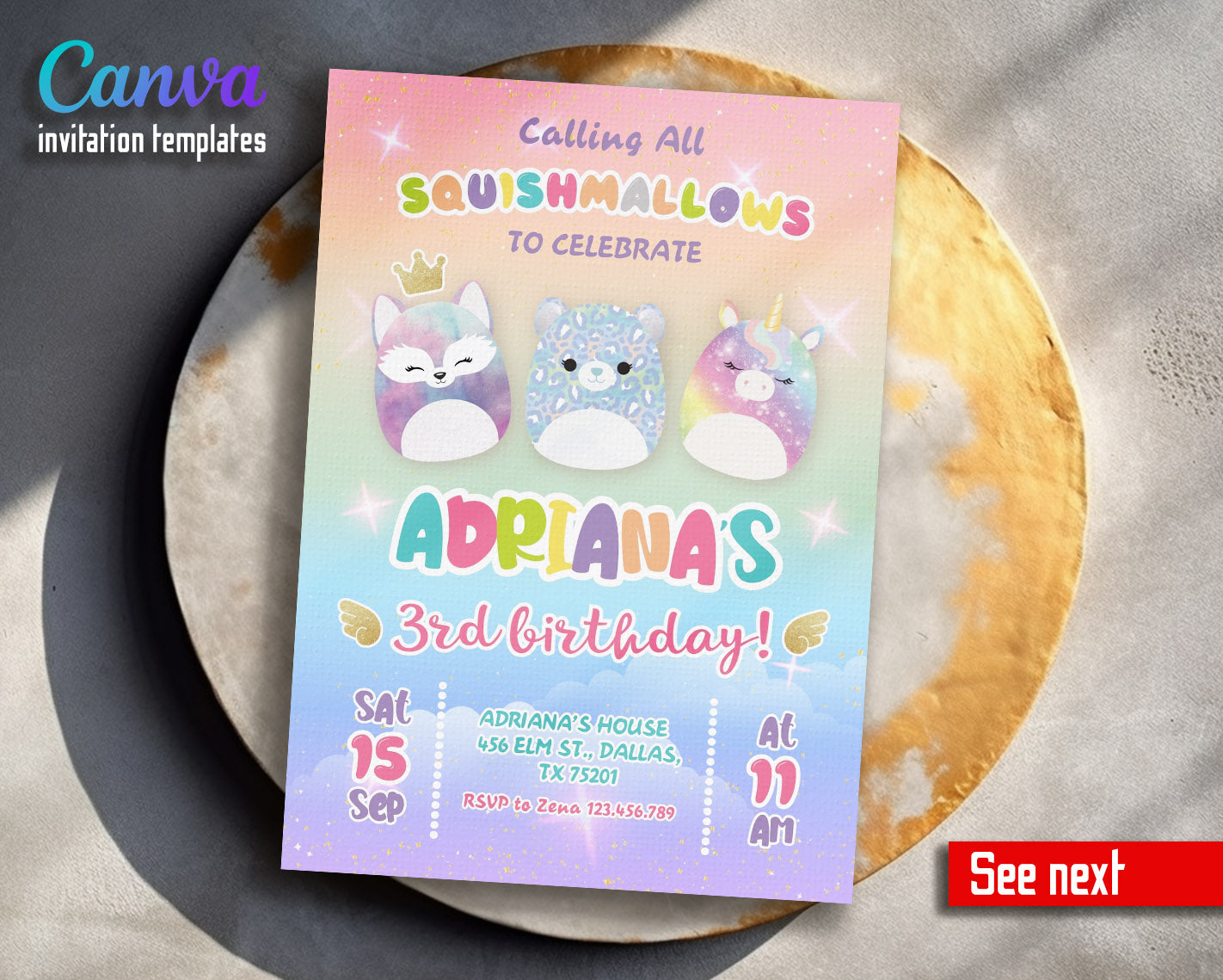 Squishmallows  customizable invitation template | Share or Print |  | IA558