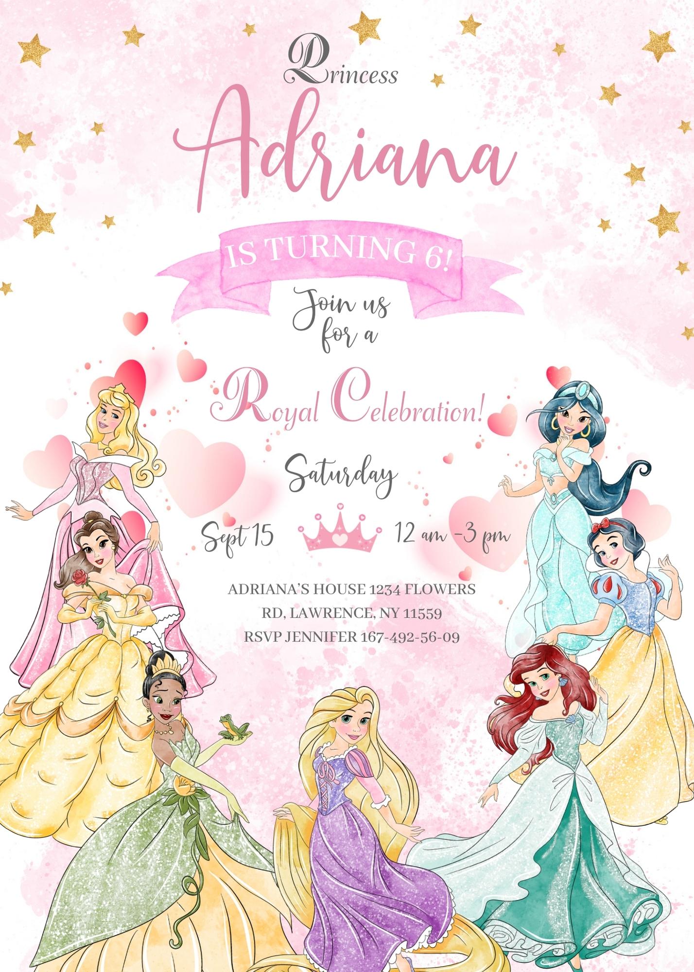 Princess Disney customizable invite template girl | instant download | Share or Print | IO587