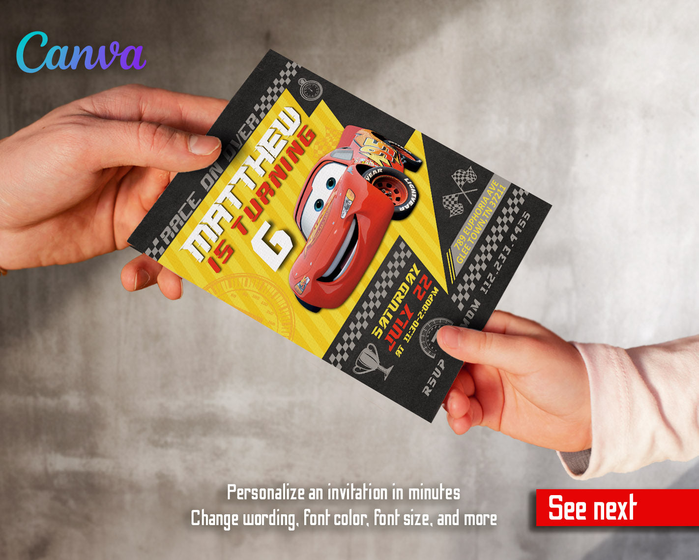 Cars Lightning McQueen customizable invitation template | Share or Print | boy | OH850