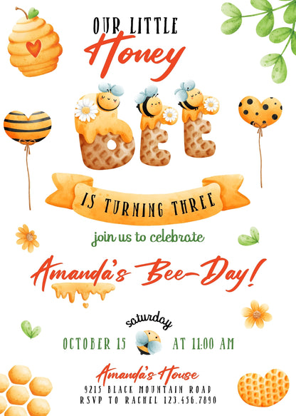 1st Bee Day Party customizable invitation template | Share or Print |  | SC683