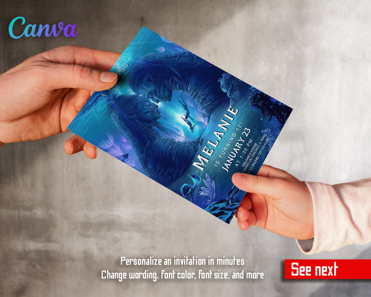 Avatar The Way of Water customizable invitation template | Share or Print |  | VM276