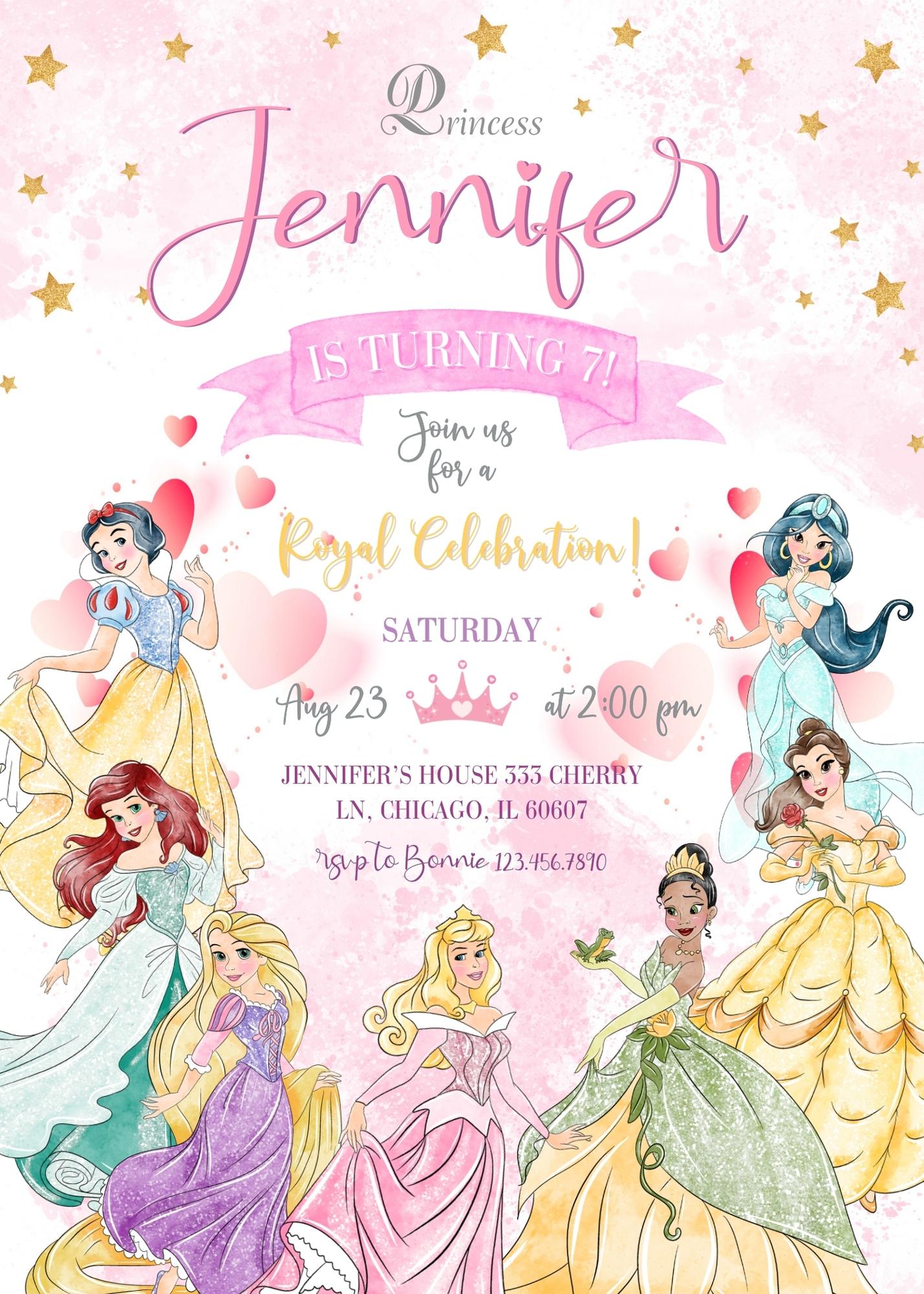 Disney Princess  customizable invitation template | Share or Print | girl | ZE182