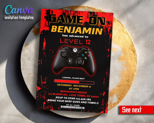 Gamer Party customizable invitation template | Share or Print | boy | AB824