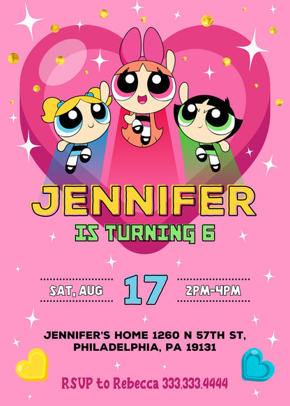 The Powerpuff Girls customizable invitation template | Share or Print | girl | SD970