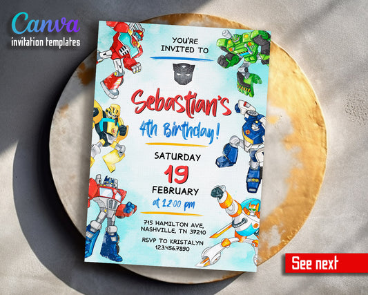 Transformers Rescue Bots customizable invitation template | Share or Print | boy | PF875