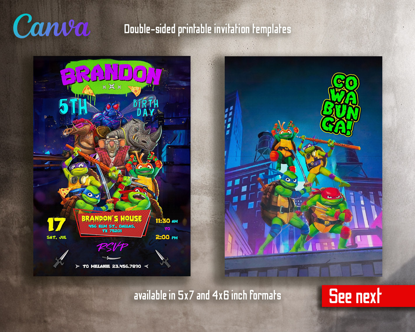 Teenage Mutant Ninja Turtles Mutant Mayhem customizable invitation template | Share or Print | boy | FK071