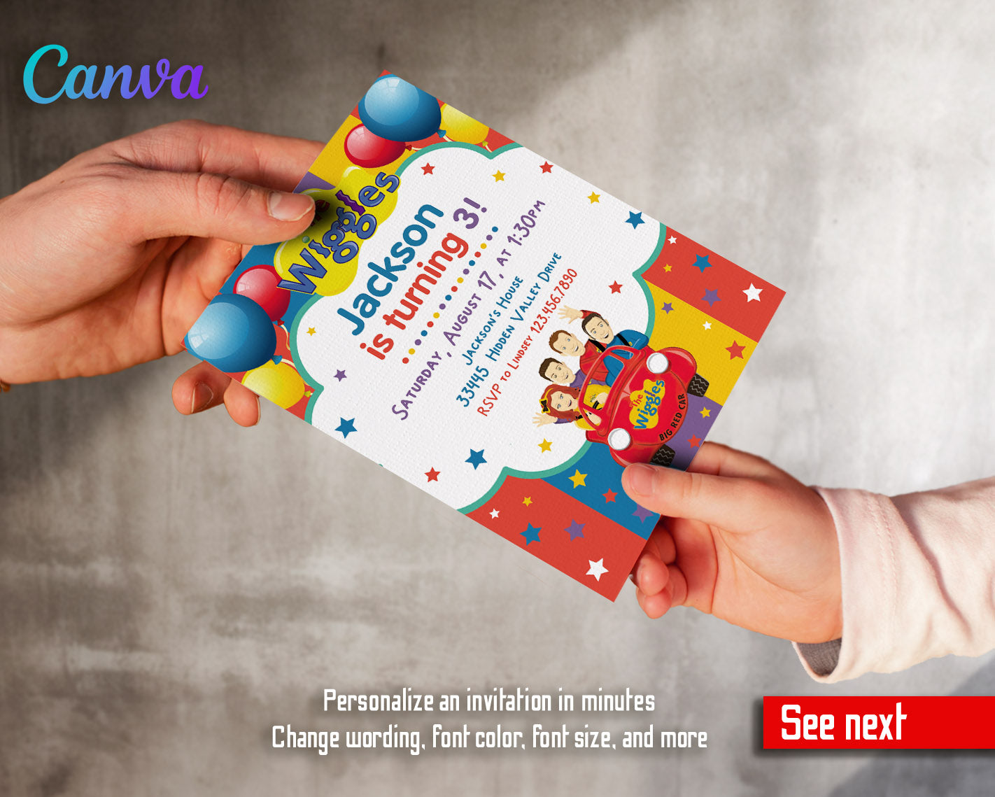 Wiggles One Finger One Thumb customizable invitation template | Share or Print |  | BA069