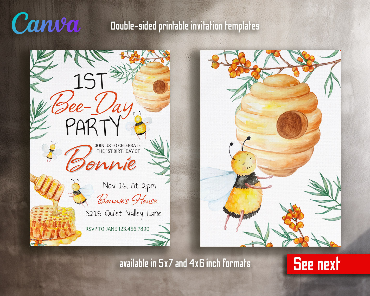 1st Bee Day Party customizable invitation template | Share or Print |  | ZR101