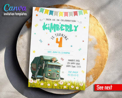 Trash Green Truck customizable invitation template | Share or Print |  | NZ113