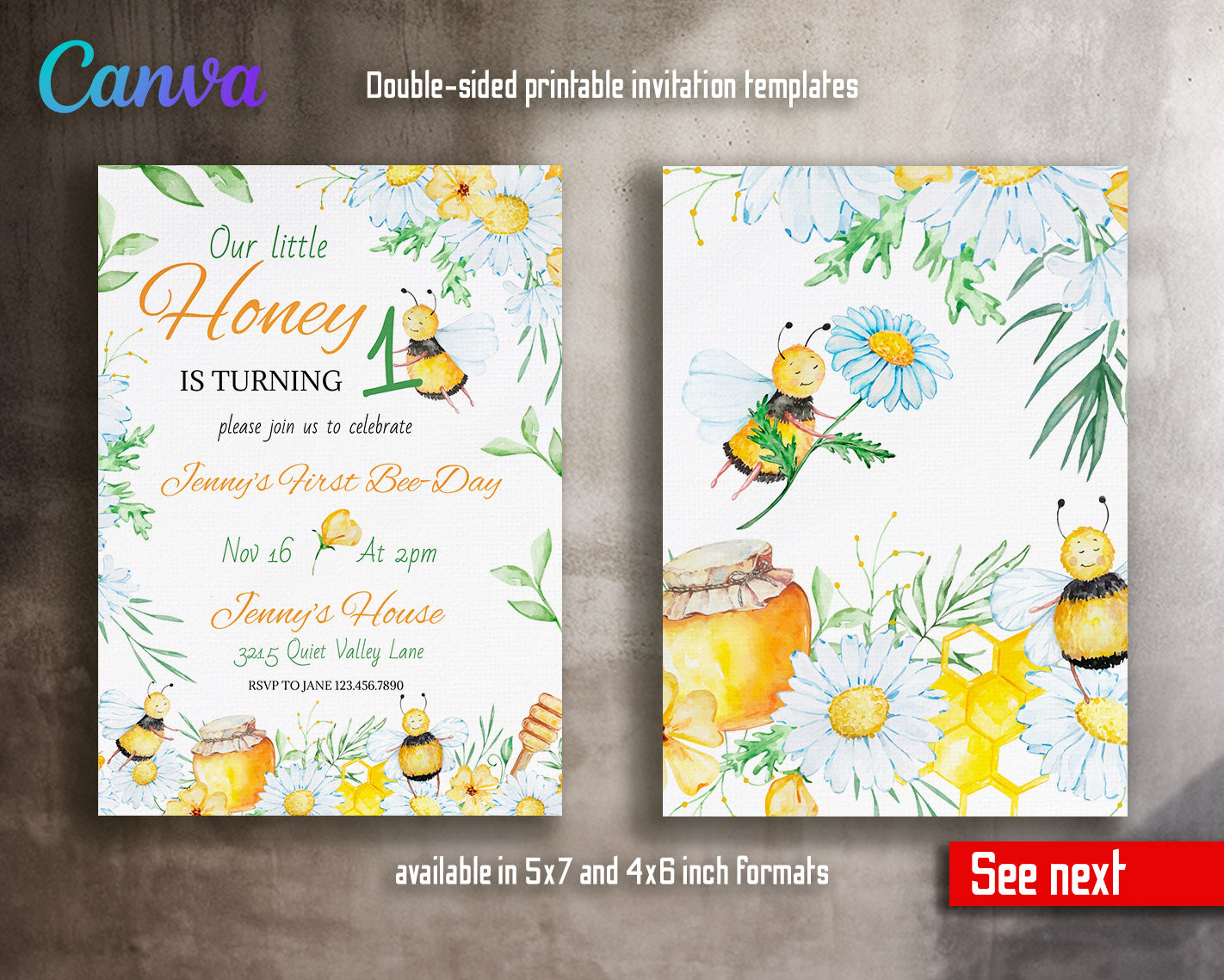 1st Bee Day Party customizable invitation template | Share or Print |  | FO397