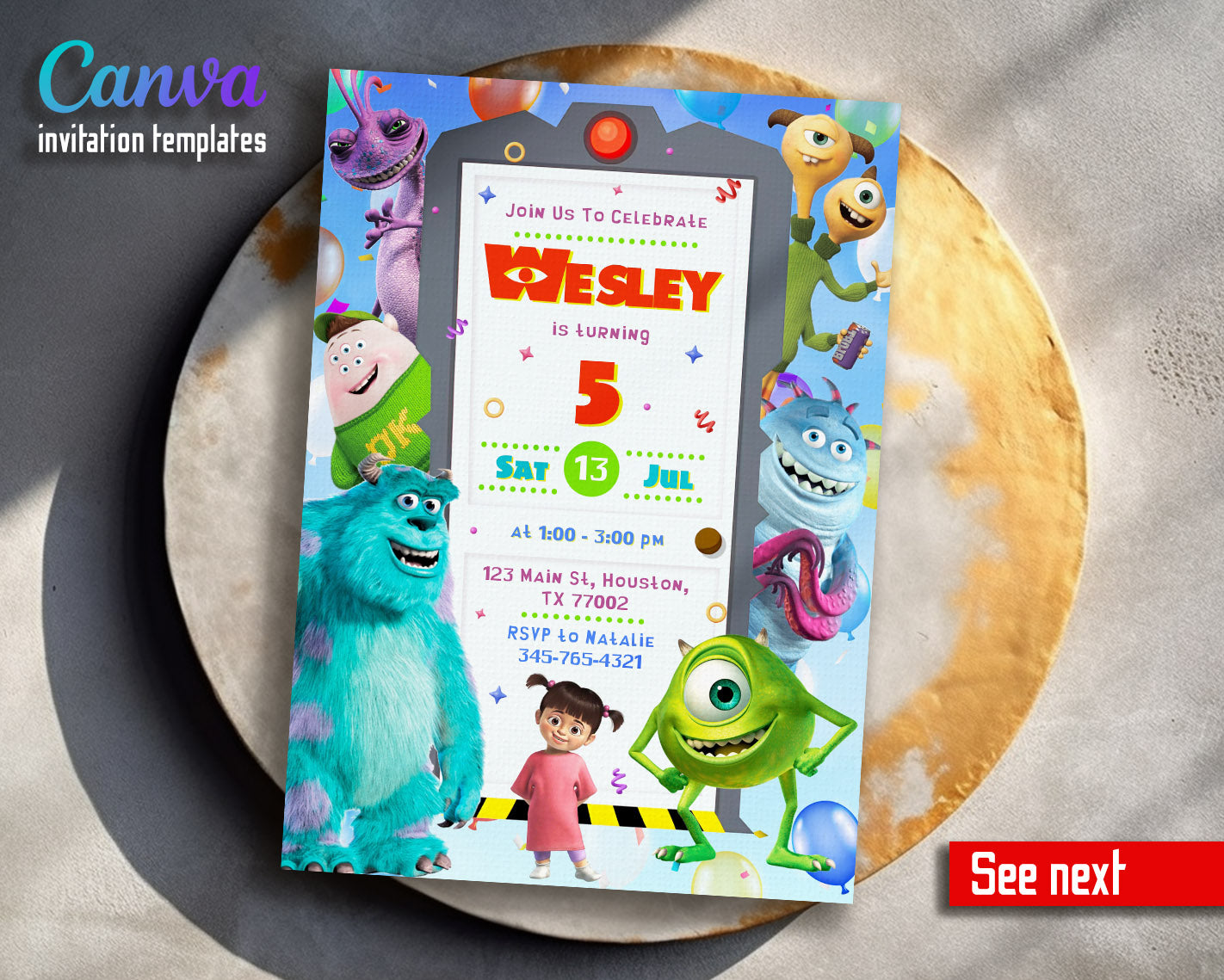 Monsters, Inc.  customizable invitation template | Share or Print |  | DJ180