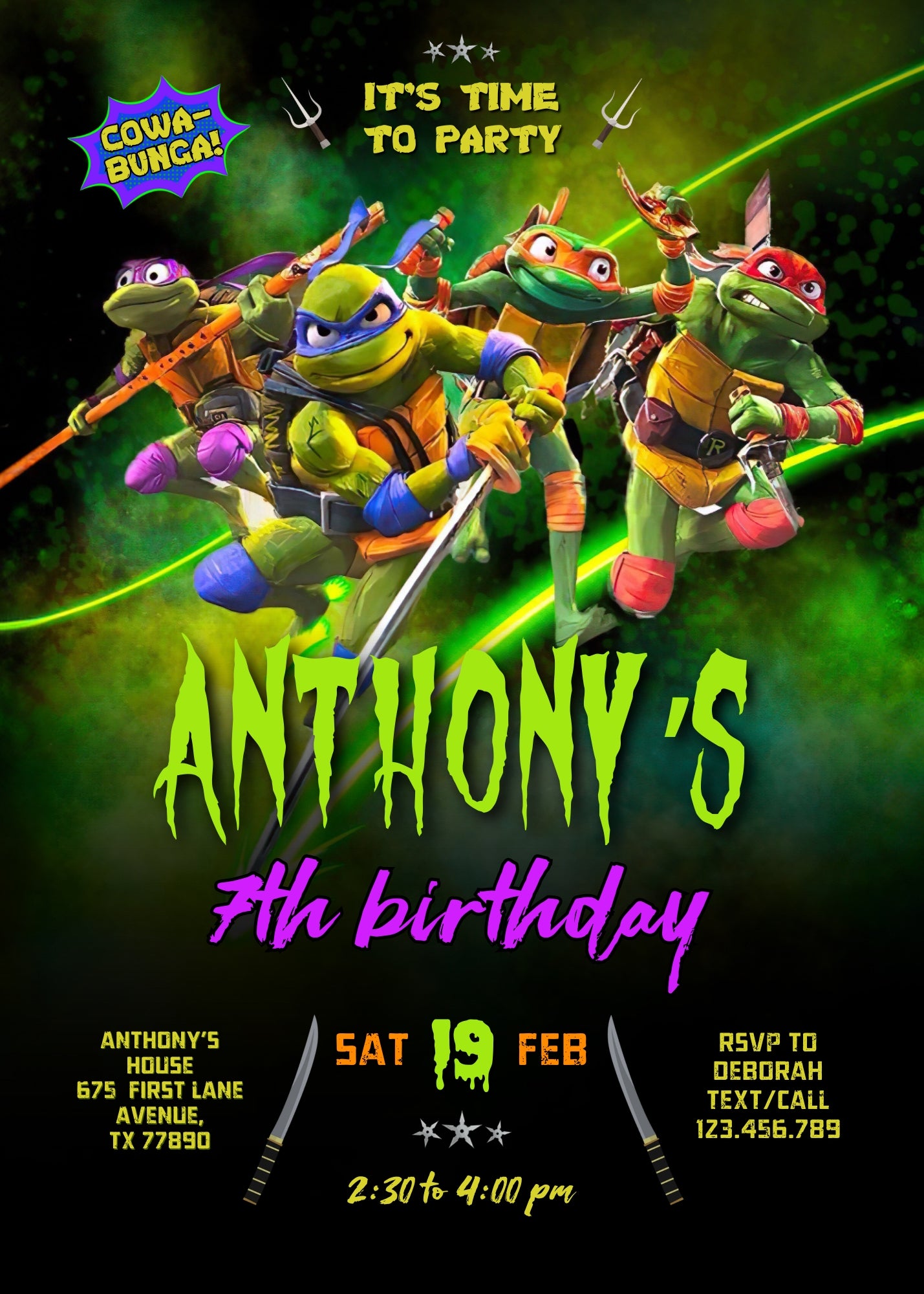 Teenage Mutant Ninja Turtles Mutant Mayhem customizable invitation template | Share or Print | boy | YJ913