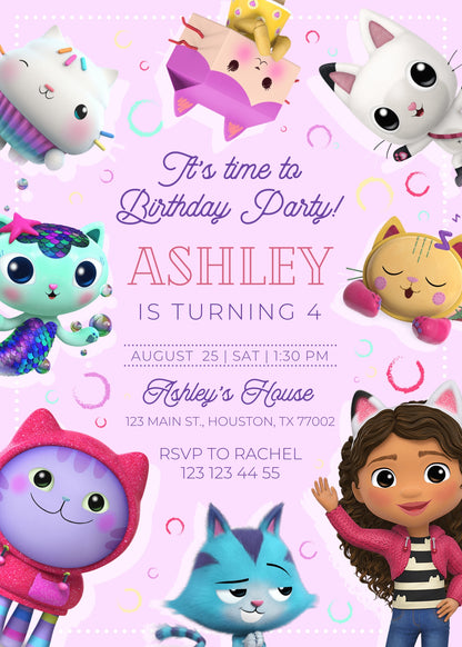 Gabby's Dollhouse customizable invite template girl | instant download | Share or Print | VO858