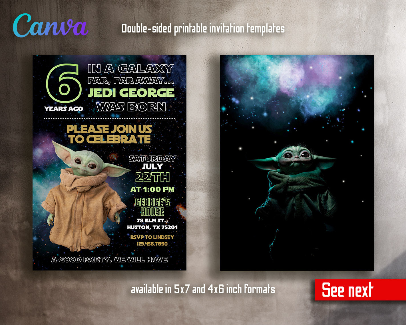 Baby Yoda Grogu Star Wars Mandalorian  customizable invitation template | Share or Print | boy | FK709