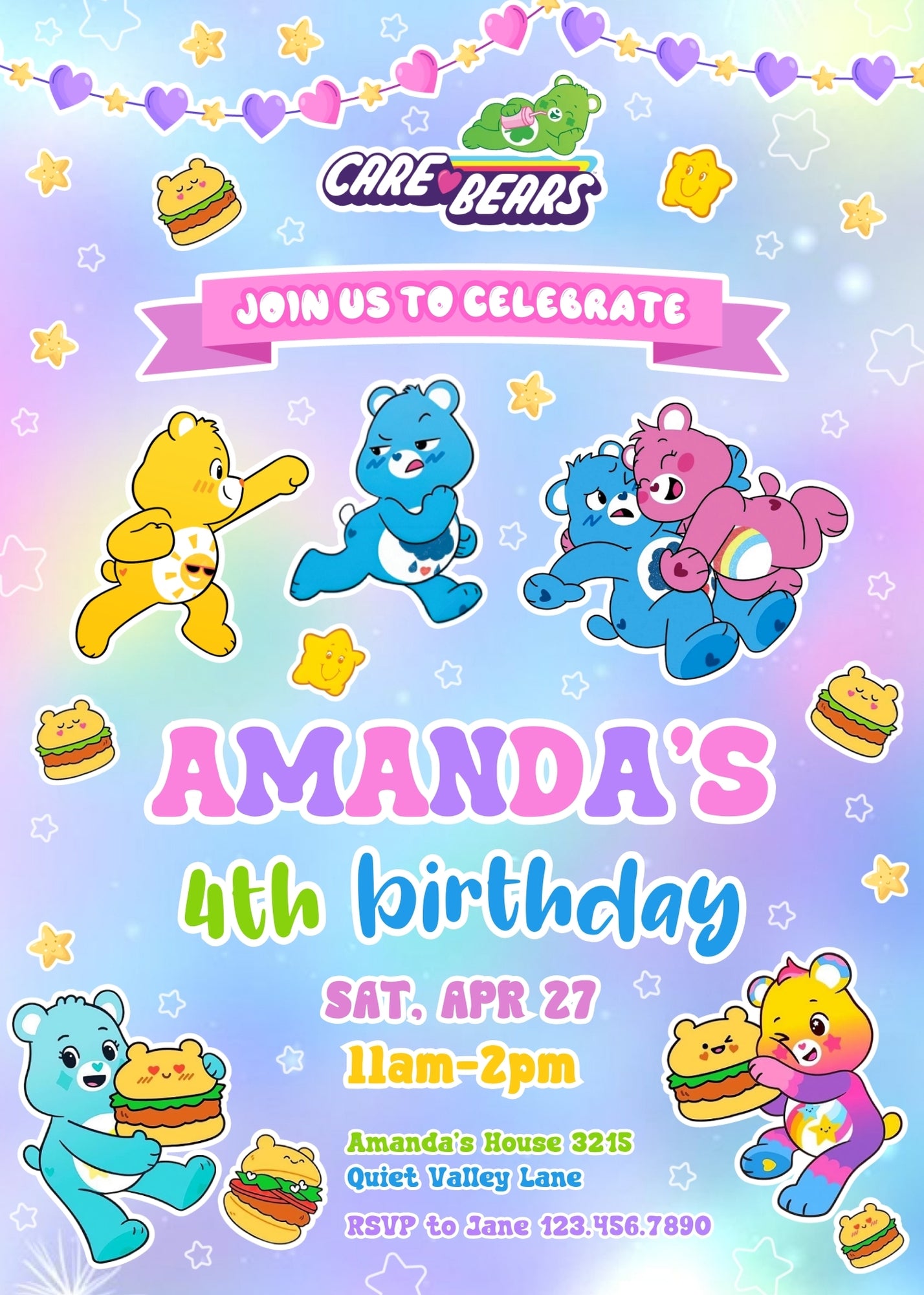 Care Bears  customizable invitation template | Share or Print |  | SA673