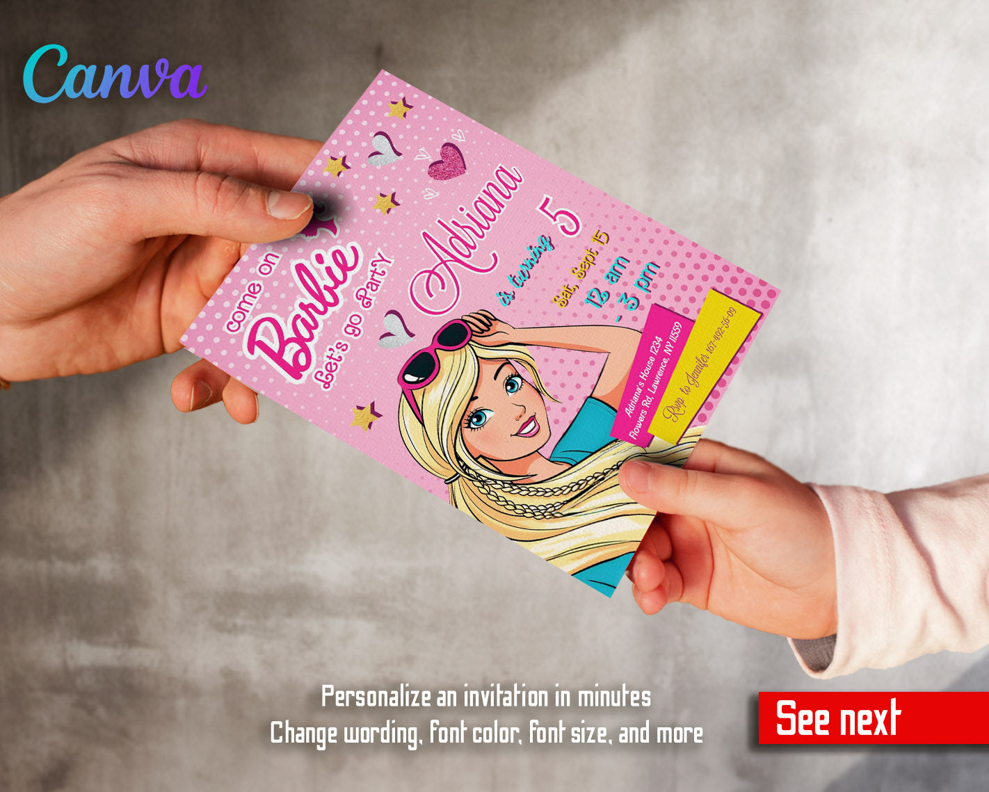 Barbie Pink  customizable invitation template | Share or Print | girl | RP956