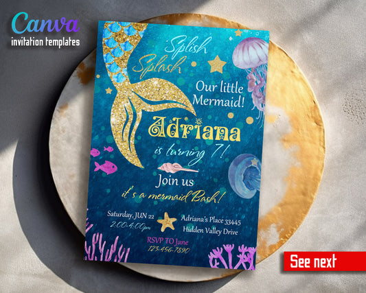 The Little Mermaid Ariel customizable invitation template | Share or Print | girl | JN150