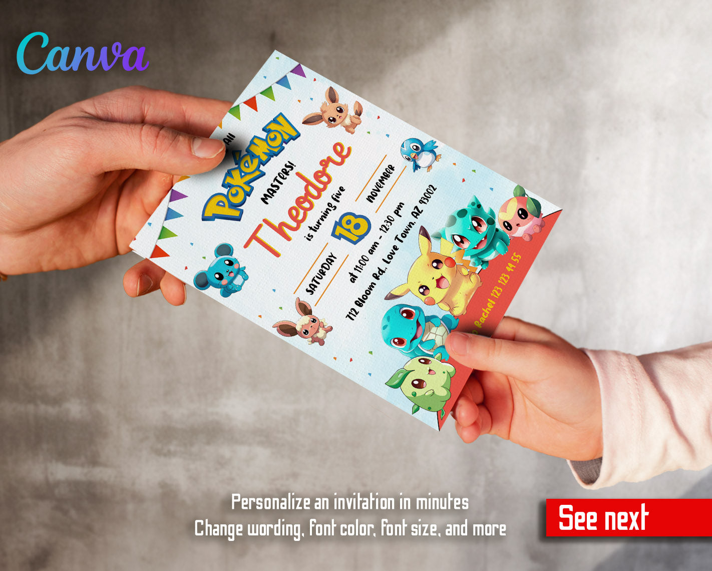 Pokemon Pikachu  customizable invitation template | Share or Print |  | PY306