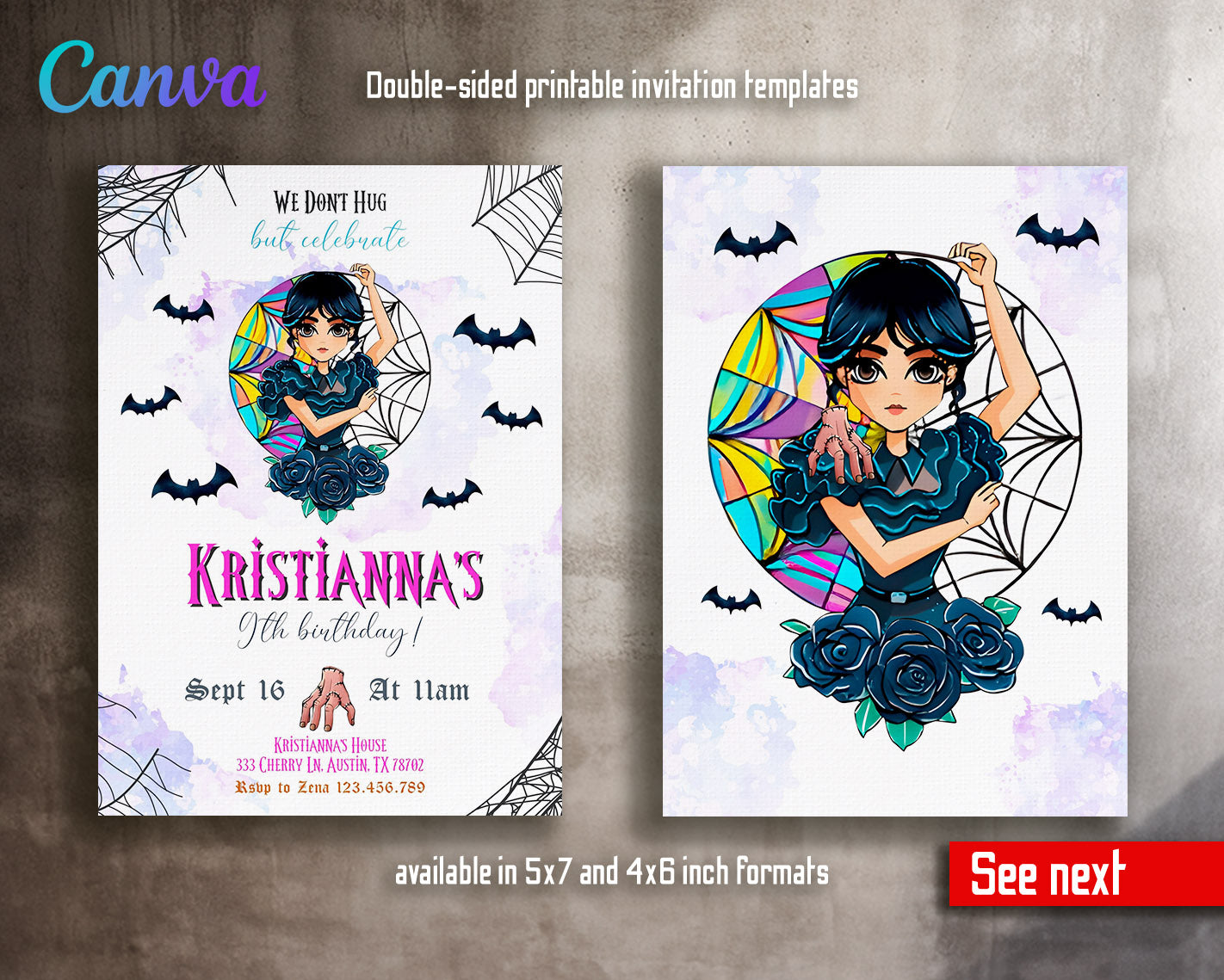 Wednesday Addams customizable invitation template | Share or Print | girl | WX235