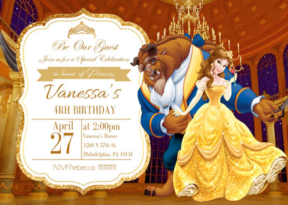 Belle Beauty And The Beast customizable invitation template | Share or Print | girl | HX973