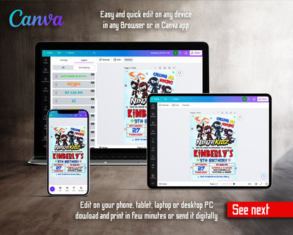 Ninja Kidz TV customizable invitation template | Share or Print |  | CI099