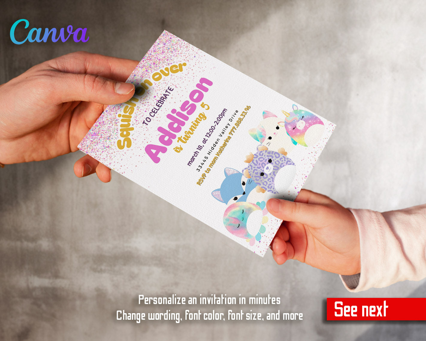 Squishmallows  customizable invitation template | Share or Print |  | SL955