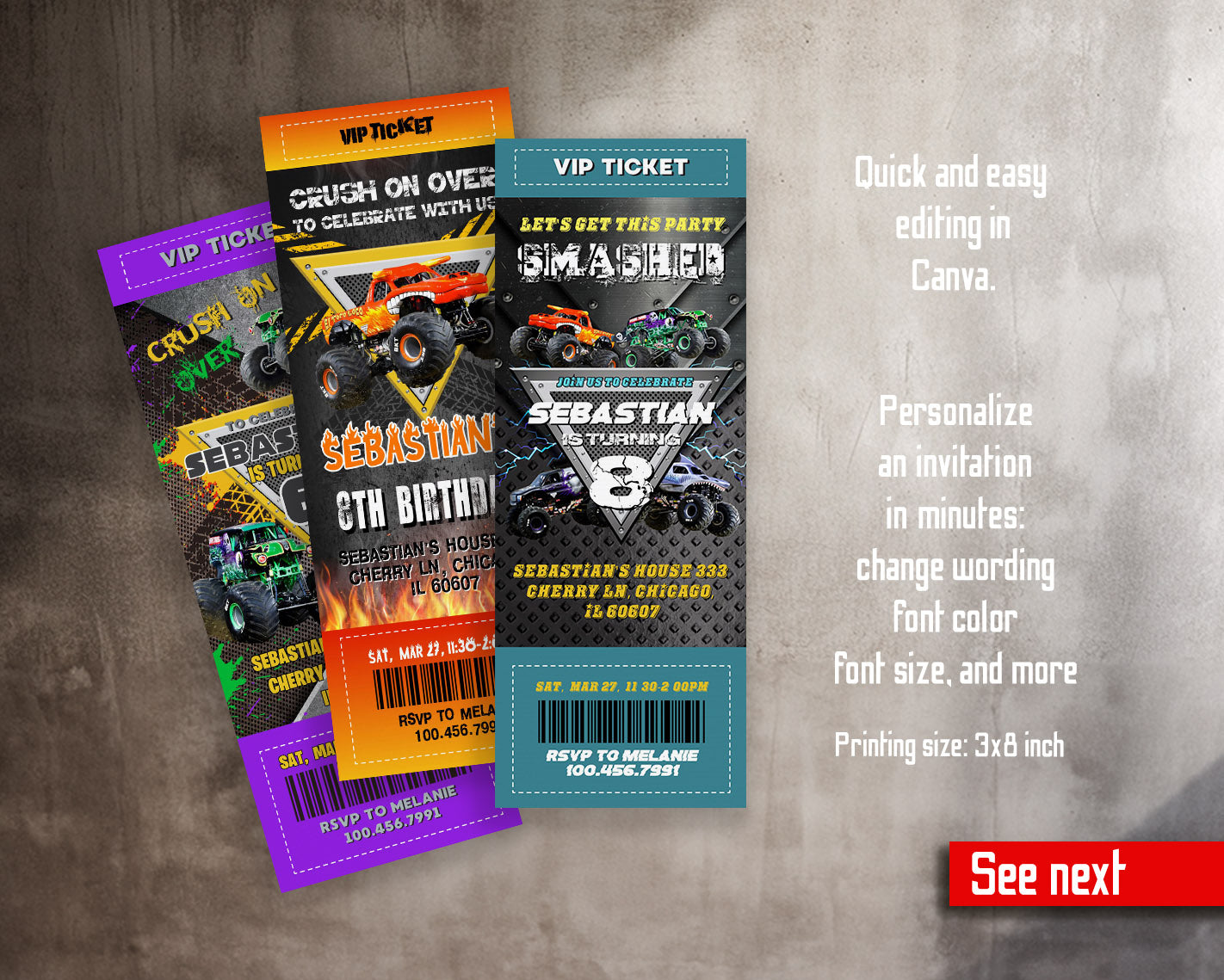 Monster Jam  Monster Truck customizable invitation template | Share or Print | boy | BG623