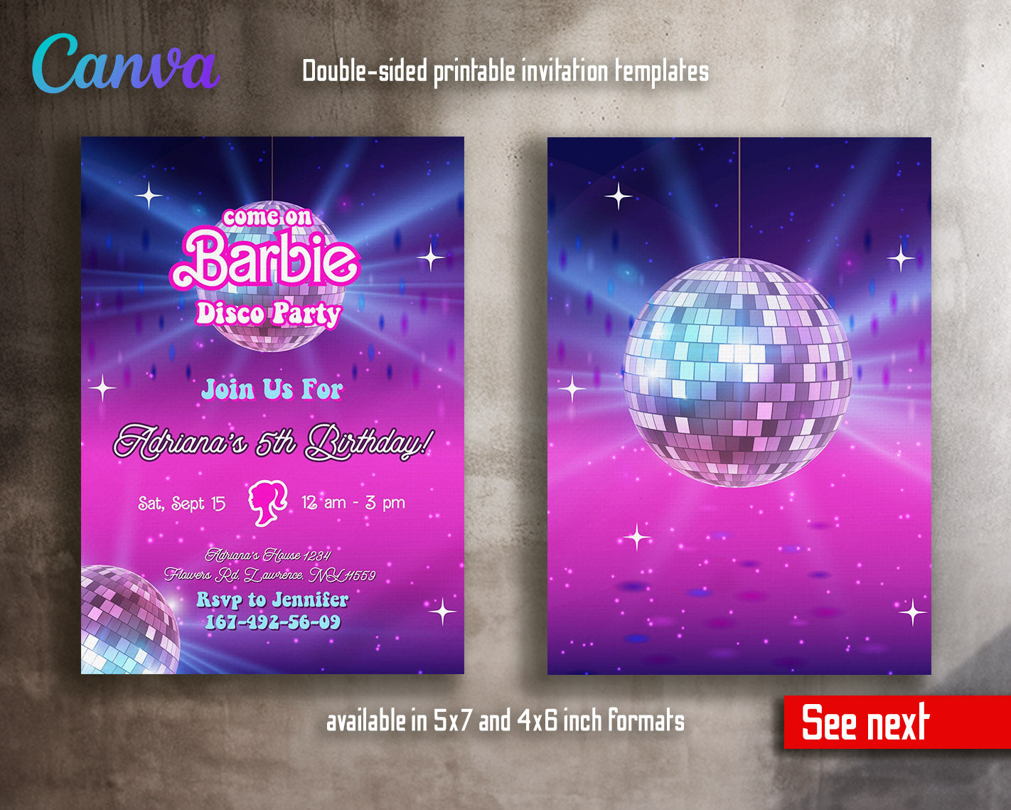 Barbie Pink  customizable invitation template | Share or Print | girl | PJ086