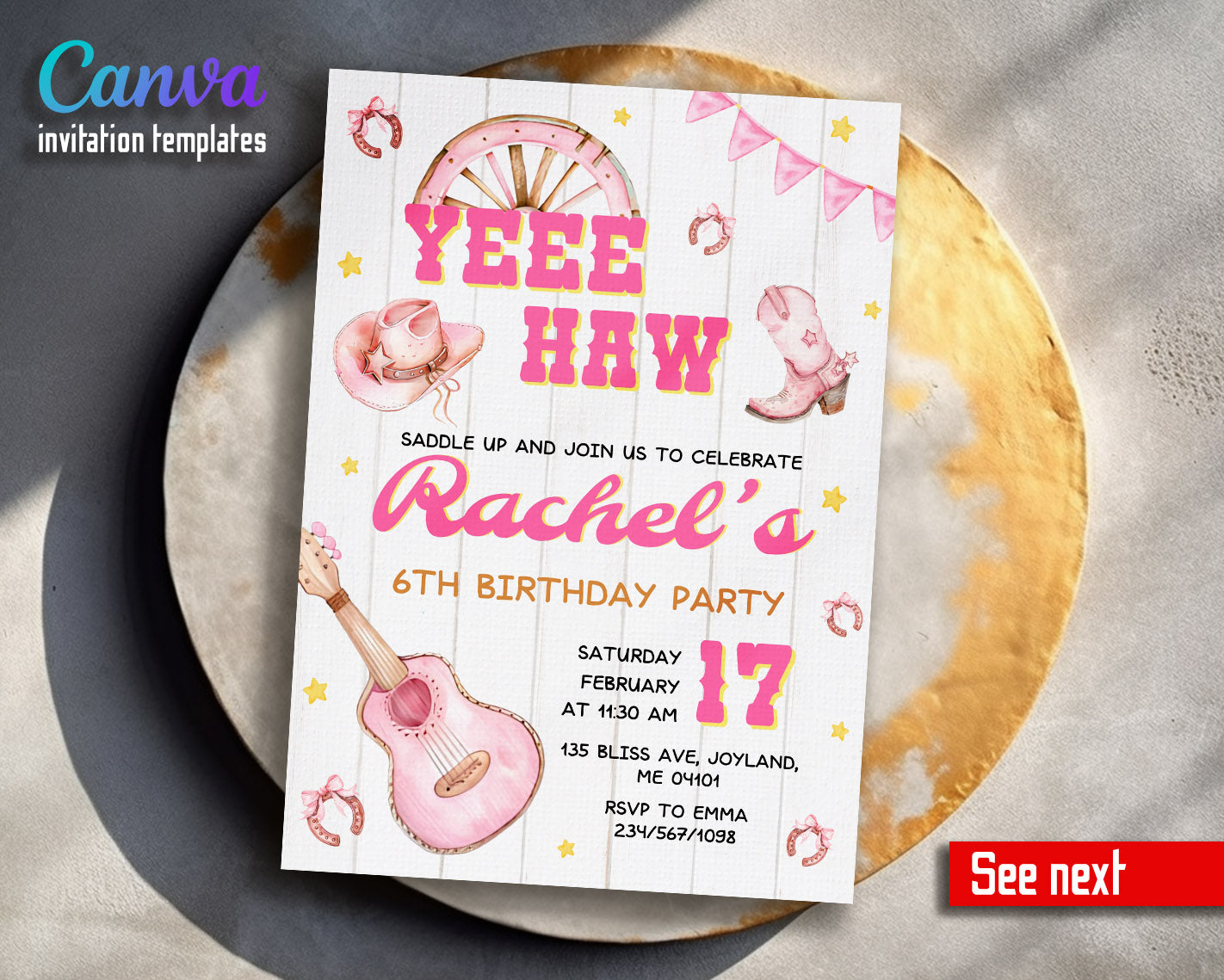 Cowgirl Pink Rodeo customizable invitation template | Share or Print | girl | HW030