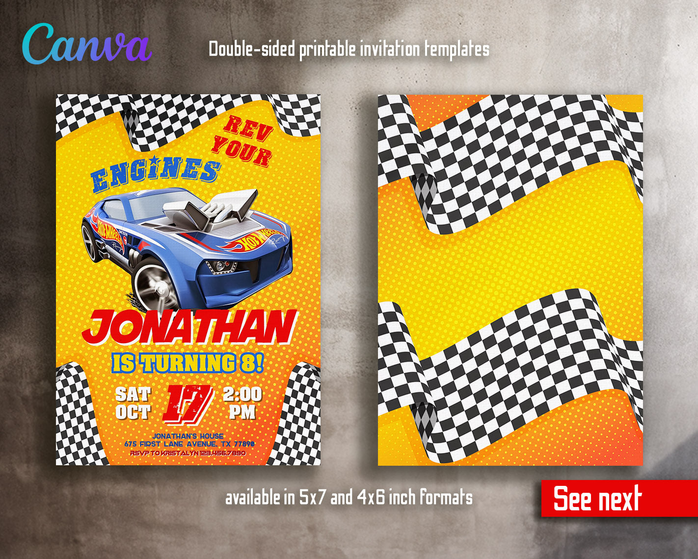 Hot Wheels Racing  customizable invitation template | Share or Print | boy | ZV697