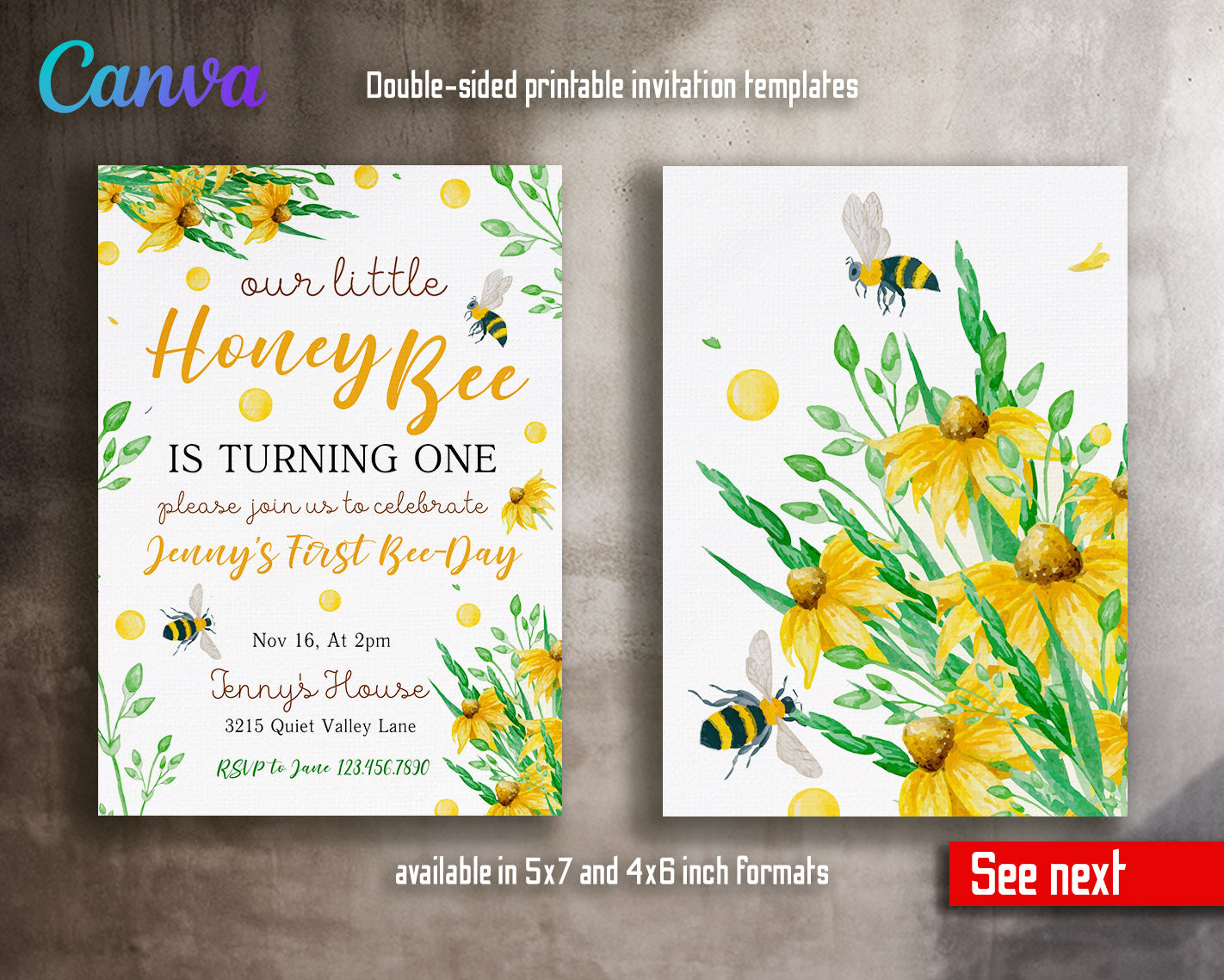 1st Bee Day Party customizable invitation template | Share or Print |  | NI318