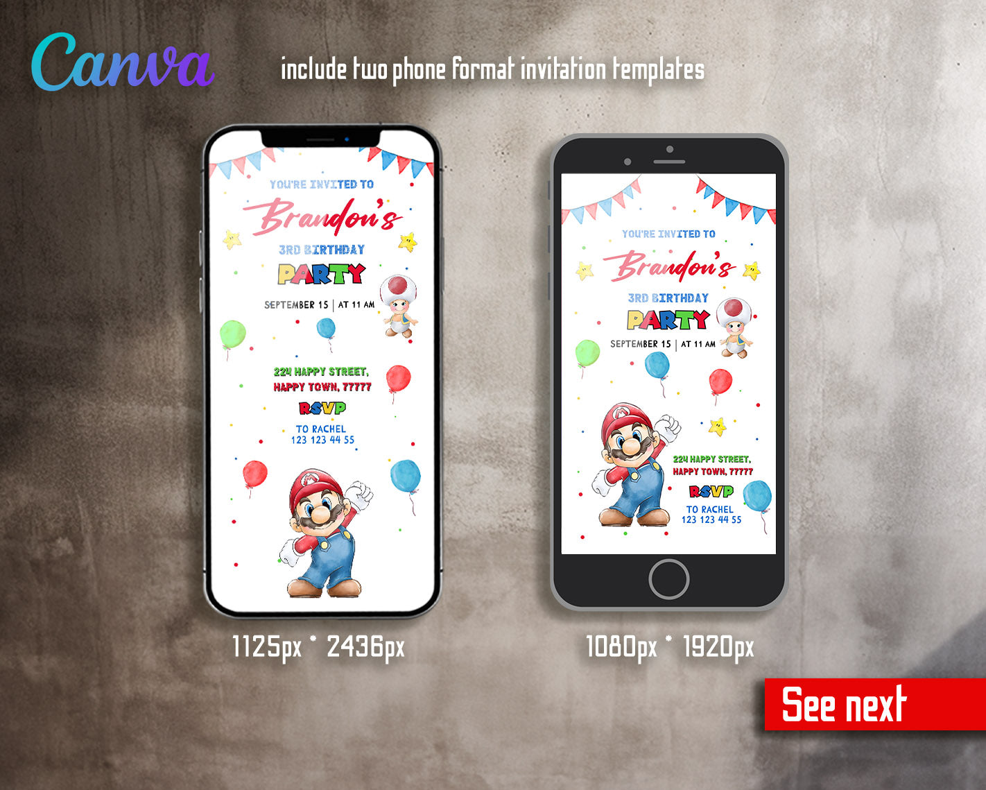 Super Mario Bros  customizable invitation template | Share or Print |  | WQ658