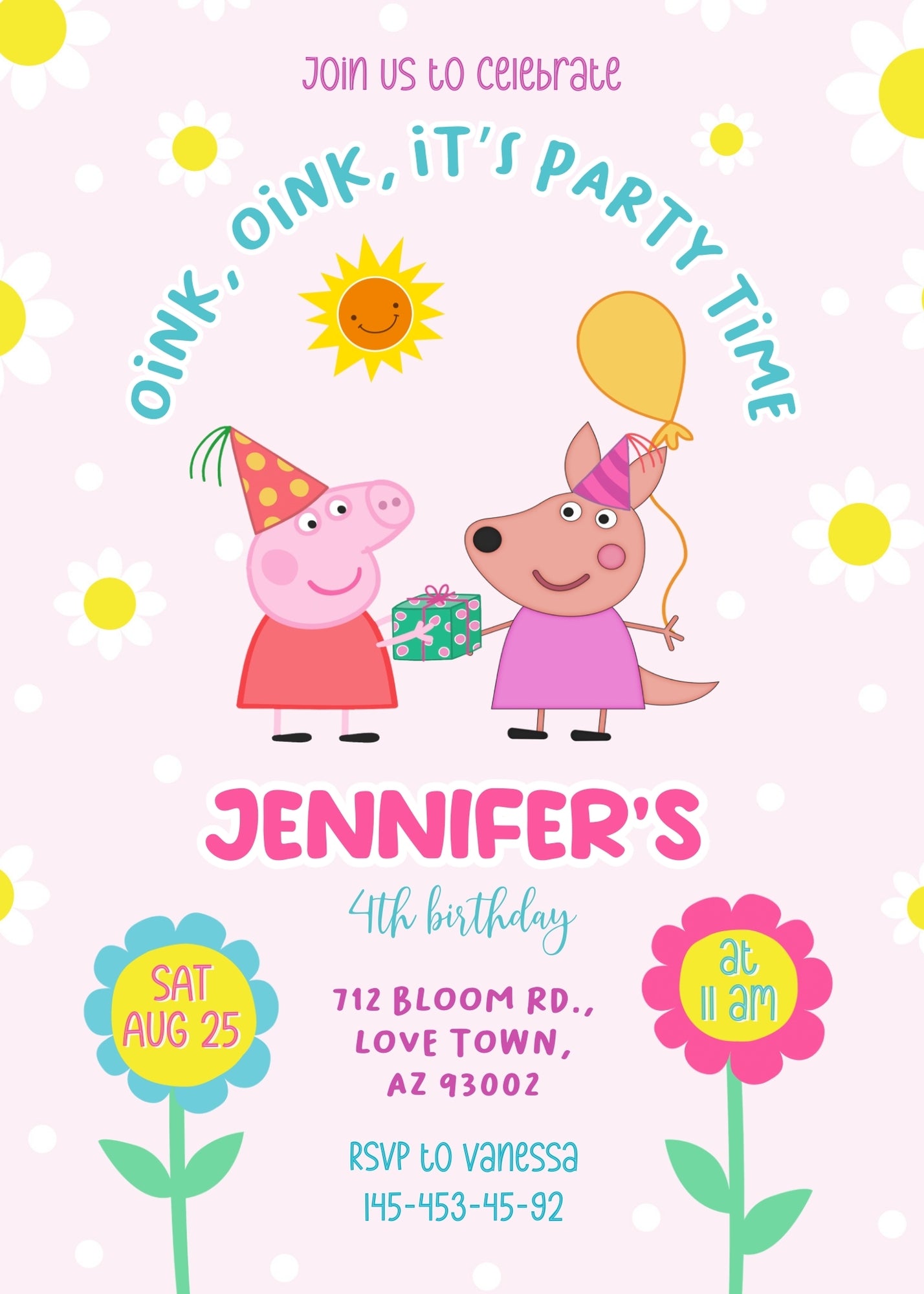 Peppa Pig customizable invitation template | Share or Print | girl | EL399