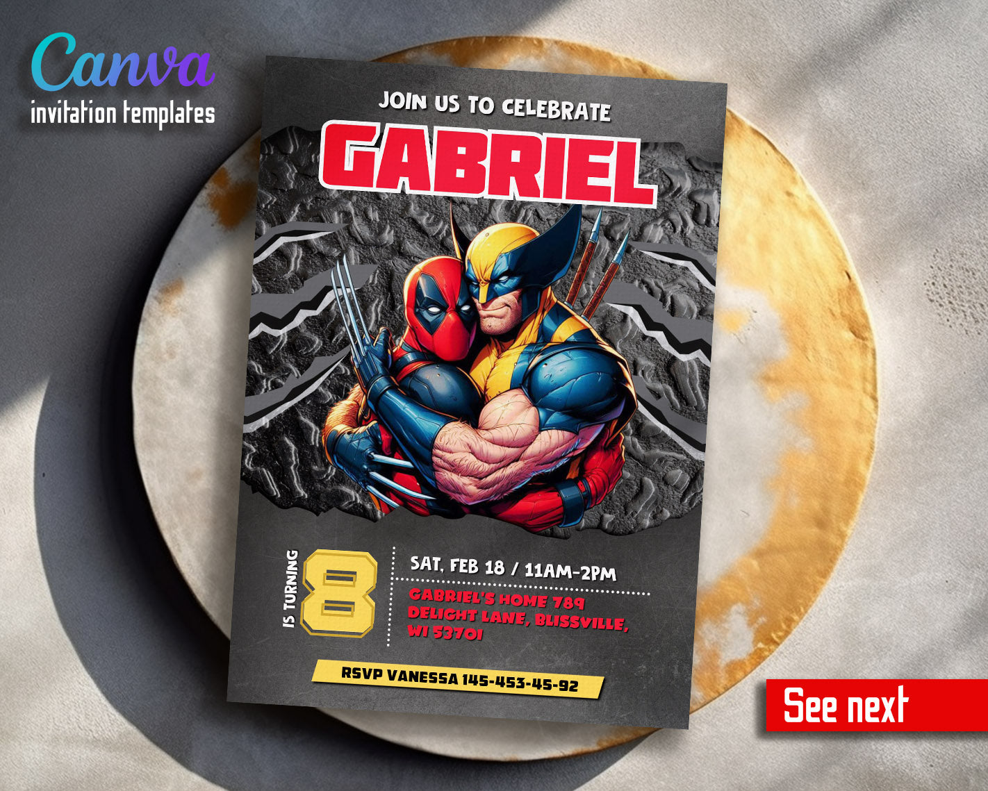 Deadpool Wolverine Marvel  customizable invitation template | Share or Print | boy | PQ020