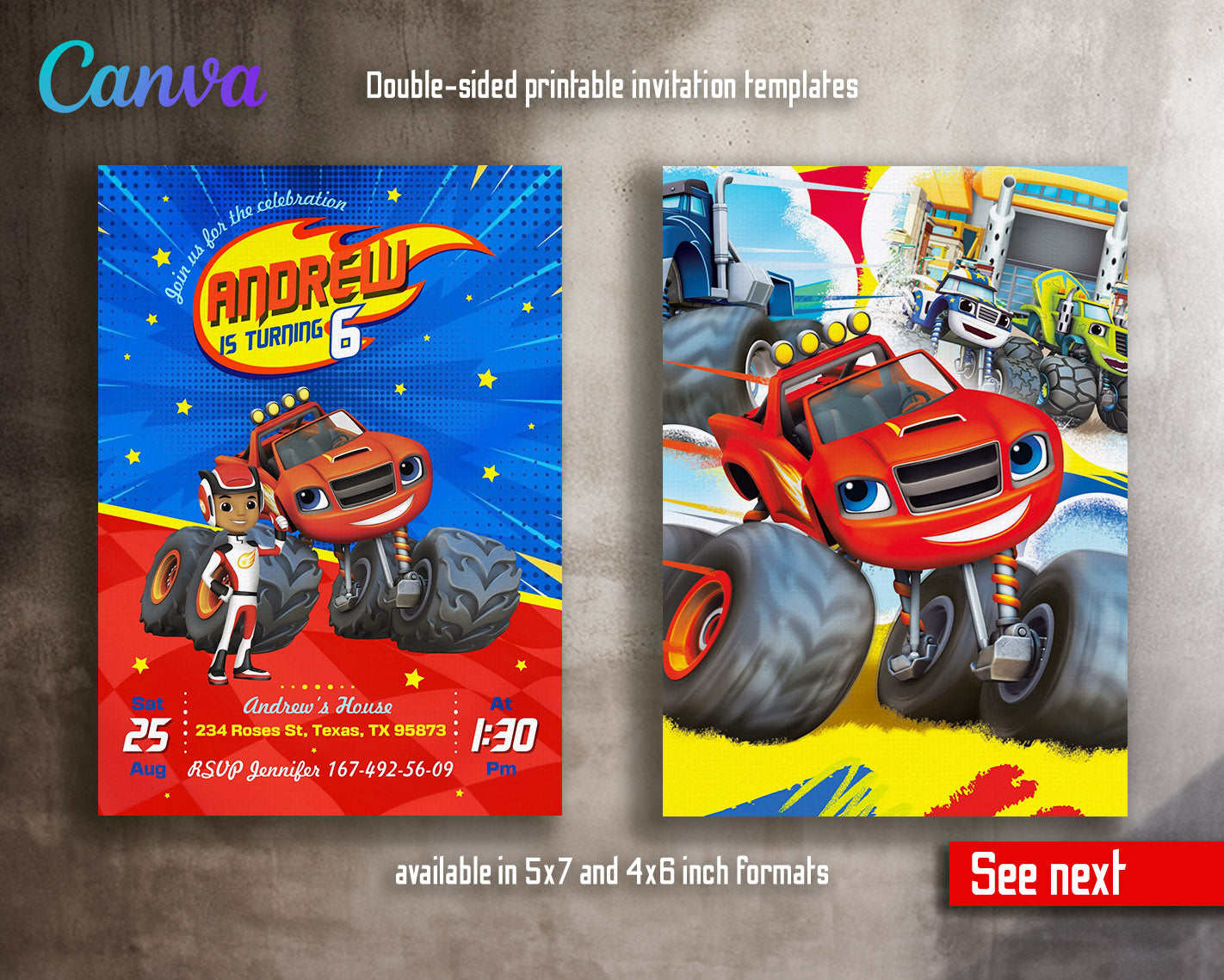 Blaze Monster Machines Trucks  customizable invitation template | Share or Print | boy | PV094