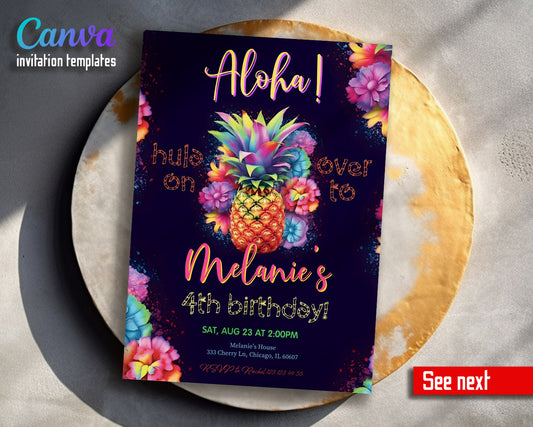 Aloha Luau Party customizable invitation template | Share or Print | girl | GX654