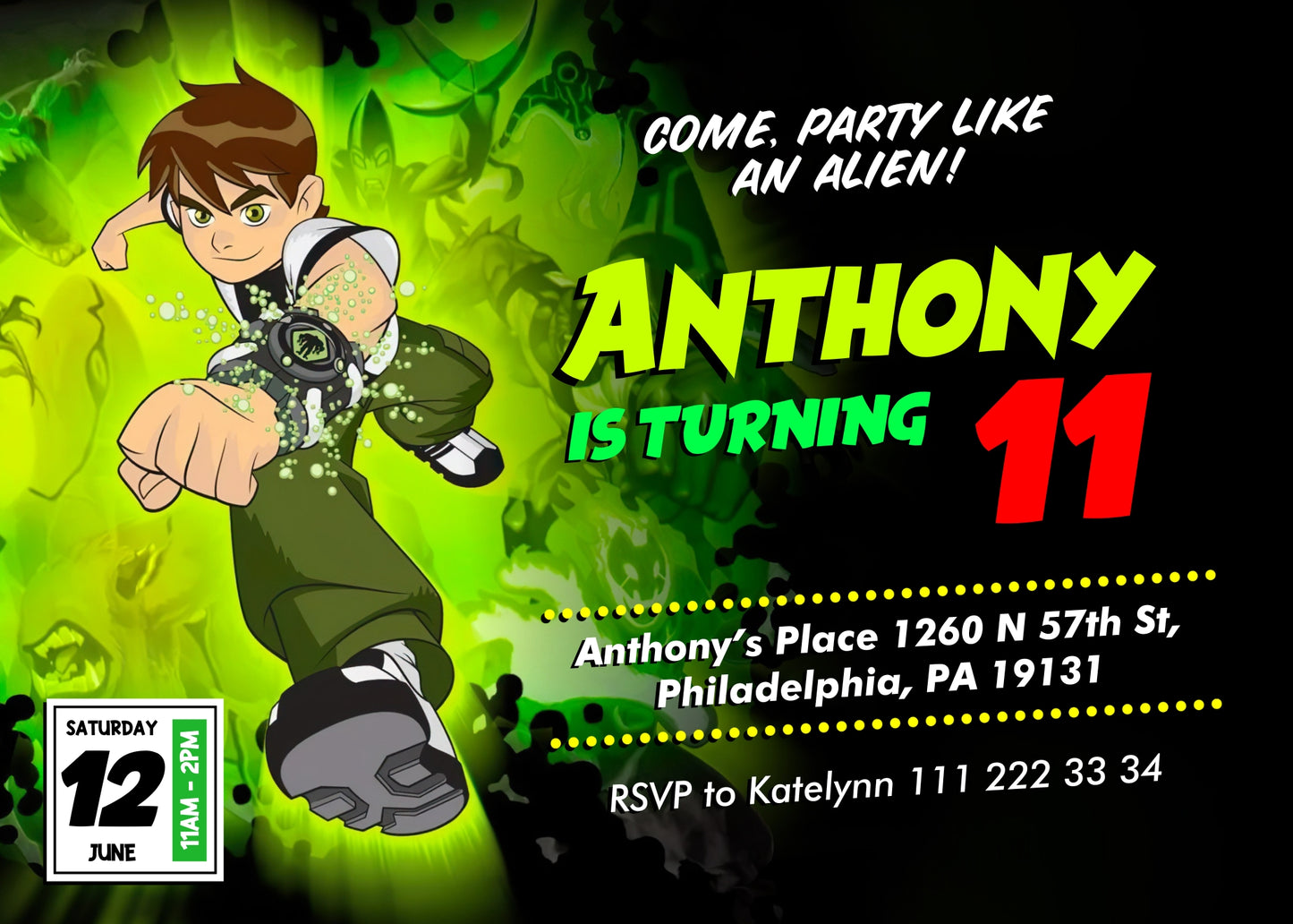 Ben 10 Alien Force customizable invitation template | Share or Print | boy | NZ959