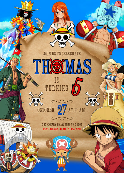 One Piece Monkey D.Luffy Anime customizable invitation template | Share or Print | | NN832