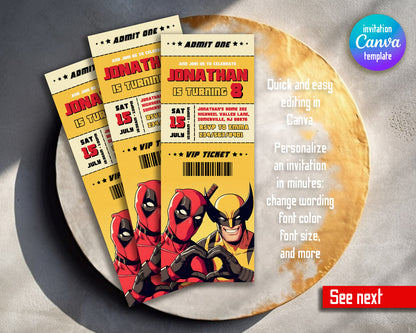 Deadpool Wolverine Marvel customizable invitation template | Share or Print | boy | ML750