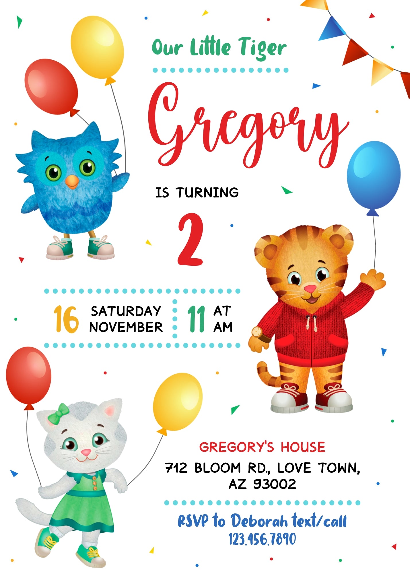 Daniel Tiger's Neighborhood  customizable invitation template | Share or Print |  | WT820