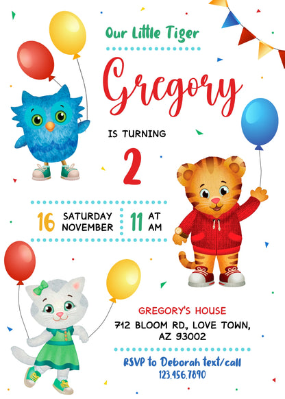 Daniel Tiger's Neighborhood  customizable invitation template | Share or Print |  | WT820