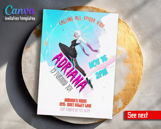 Spider Gwen Ghost Spidey  customizable invitation template | Share or Print | girl | TK373