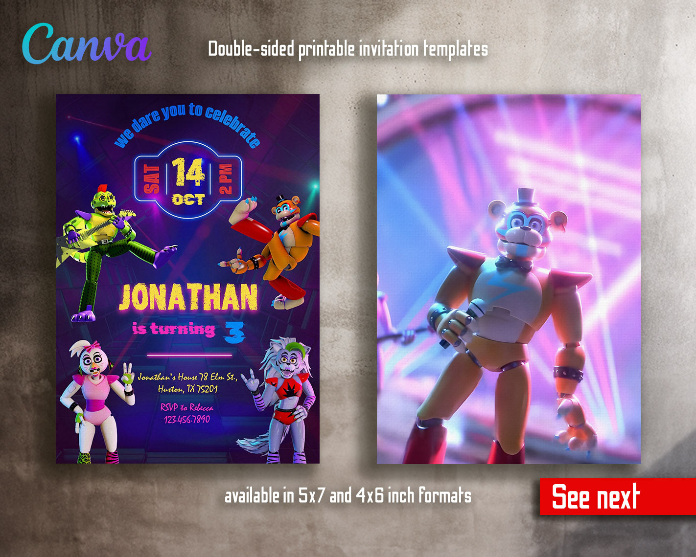 Five Nights at Freddy's customizable invitation template | Share or Print |  | EE270