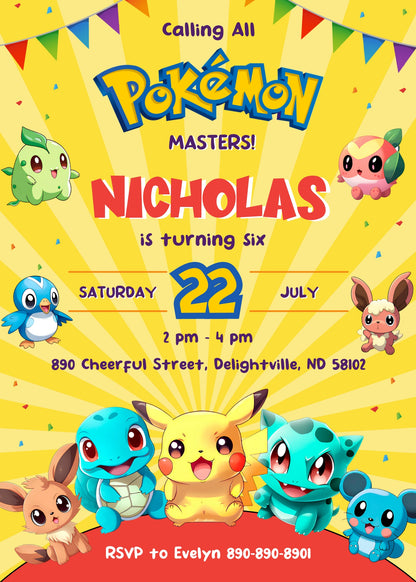 Pokemon Pikachu  customizable invitation template | Share or Print |  | NF760