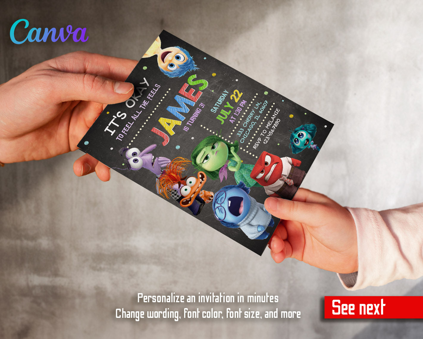 Inside Out 2 customizable invitation template | Share or Print |  | HJ507